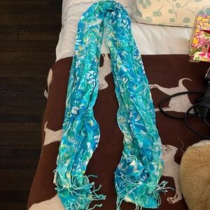 Vibrant Blue and Green Lilly Pulitzer Patterned Scarf